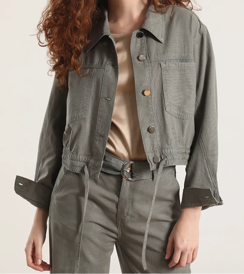 Chaqueta Mujer Cazadora Con Proceso Lyocell Lino Militar