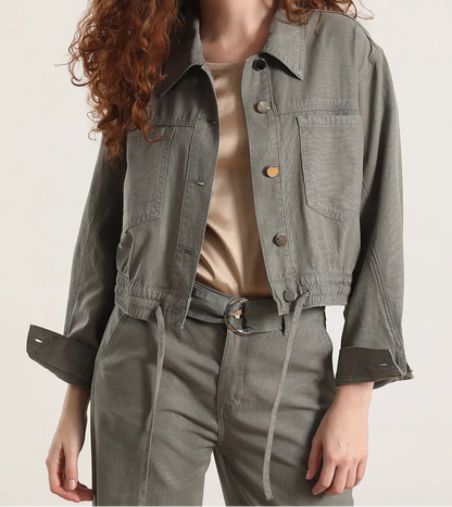 Chaqueta Mujer Cazadora Con Proceso Lyocell Lino Militar