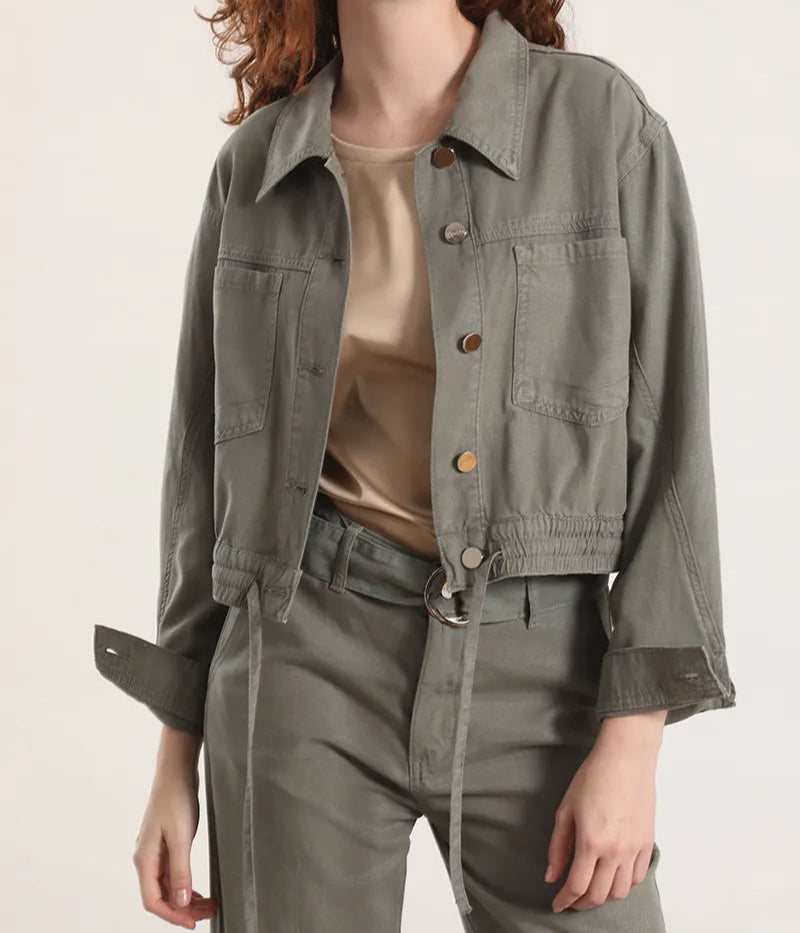 Chaqueta Mujer Cazadora Con Proceso Lyocell Lino Militar