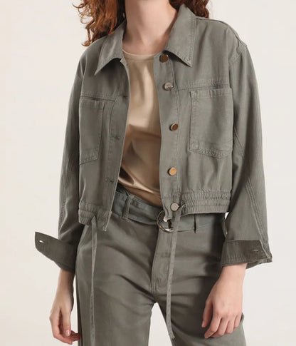 Chaqueta Mujer Cazadora Con Proceso Lyocell Lino Militar