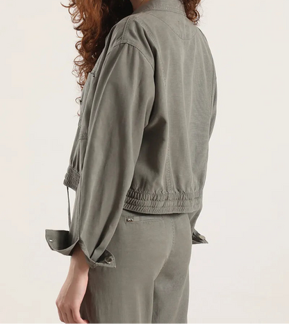 Chaqueta Mujer Cazadora Con Proceso Lyocell Lino Militar