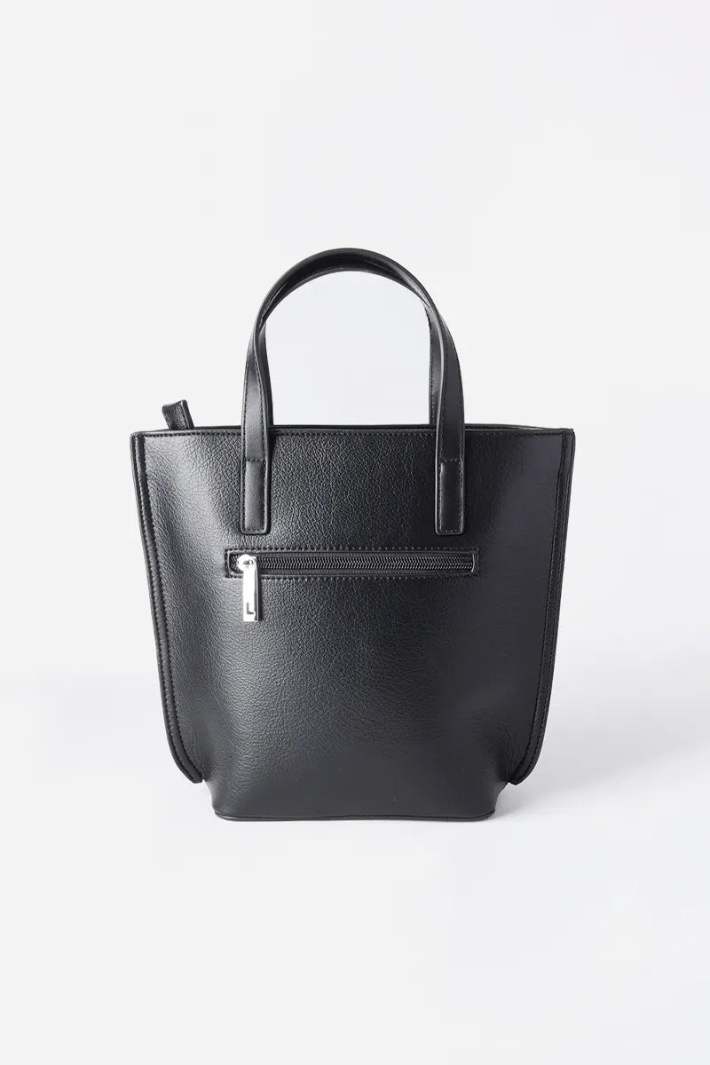 Cartera Mujer Mediana Simil Cuero Granulado Ojetillos Strass Negro