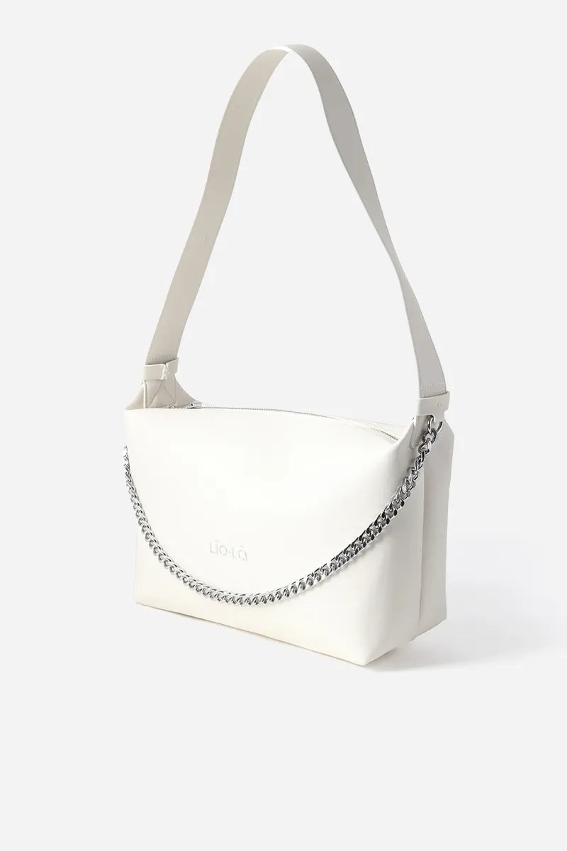 Cartera Mujer Grande Cadena Frontal Simil Cuero Beige