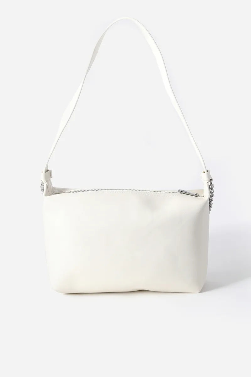 Cartera Mujer Grande Cadena Frontal Simil Cuero Beige