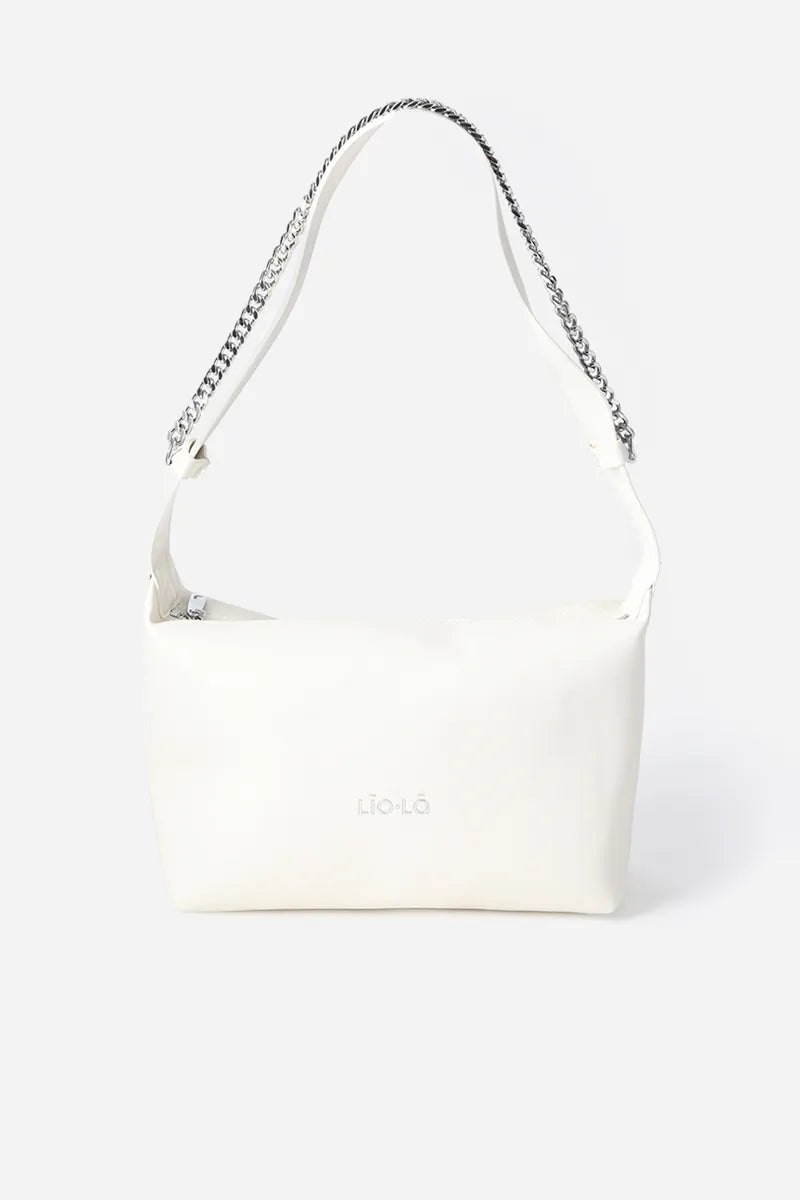 Cartera Mujer Grande Cadena Frontal Simil Cuero Beige