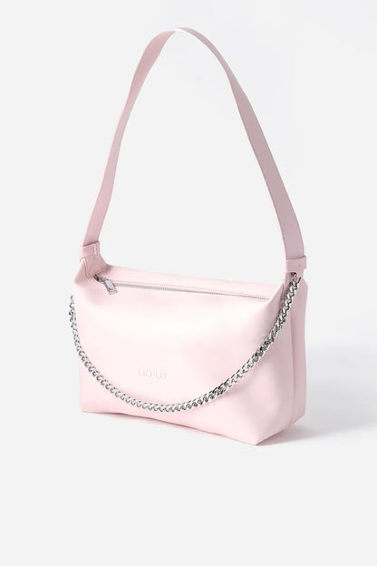 Cartera Mujer Grande Cadena Frontal Simil Cuero Rosa