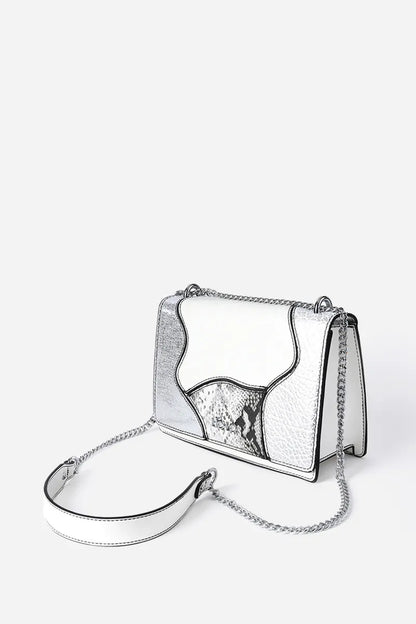 Cartera Mujer Mediana Simil Cuero Patchwork Folia Blanco