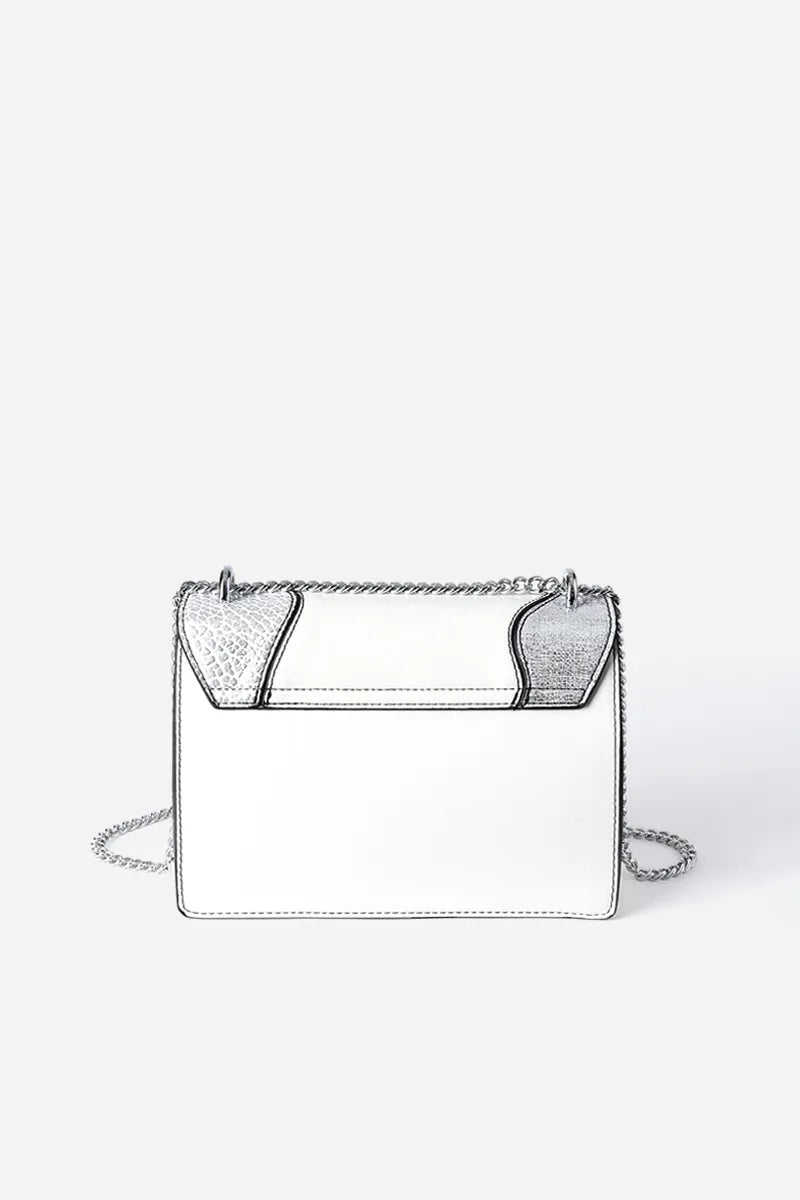 Cartera Mujer Mediana Simil Cuero Patchwork Folia Blanco