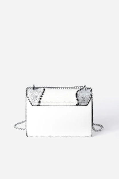 Cartera Mujer Mediana Simil Cuero Patchwork Folia Blanco