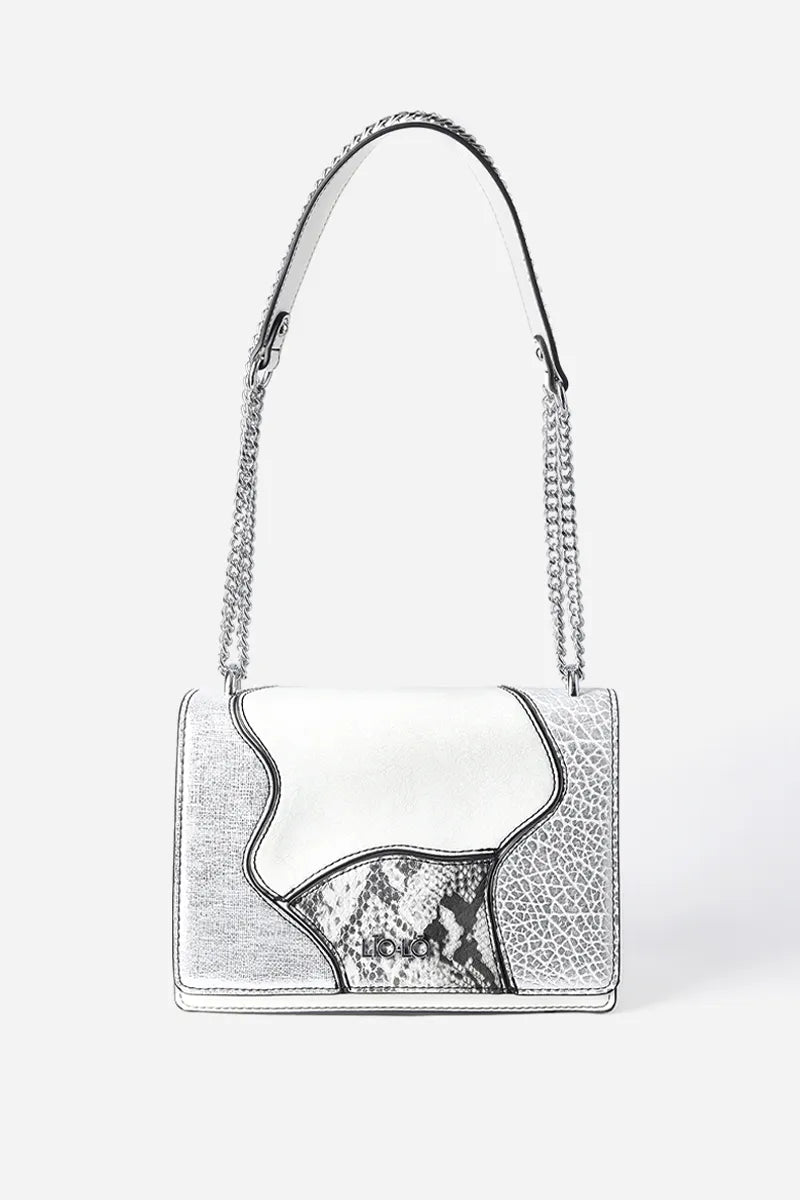 Cartera Mujer Mediana Simil Cuero Patchwork Folia Blanco