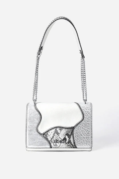 Cartera Mujer Mediana Simil Cuero Patchwork Folia Blanco