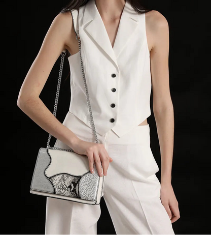 Cartera Mujer Mediana Simil Cuero Patchwork Folia Blanco