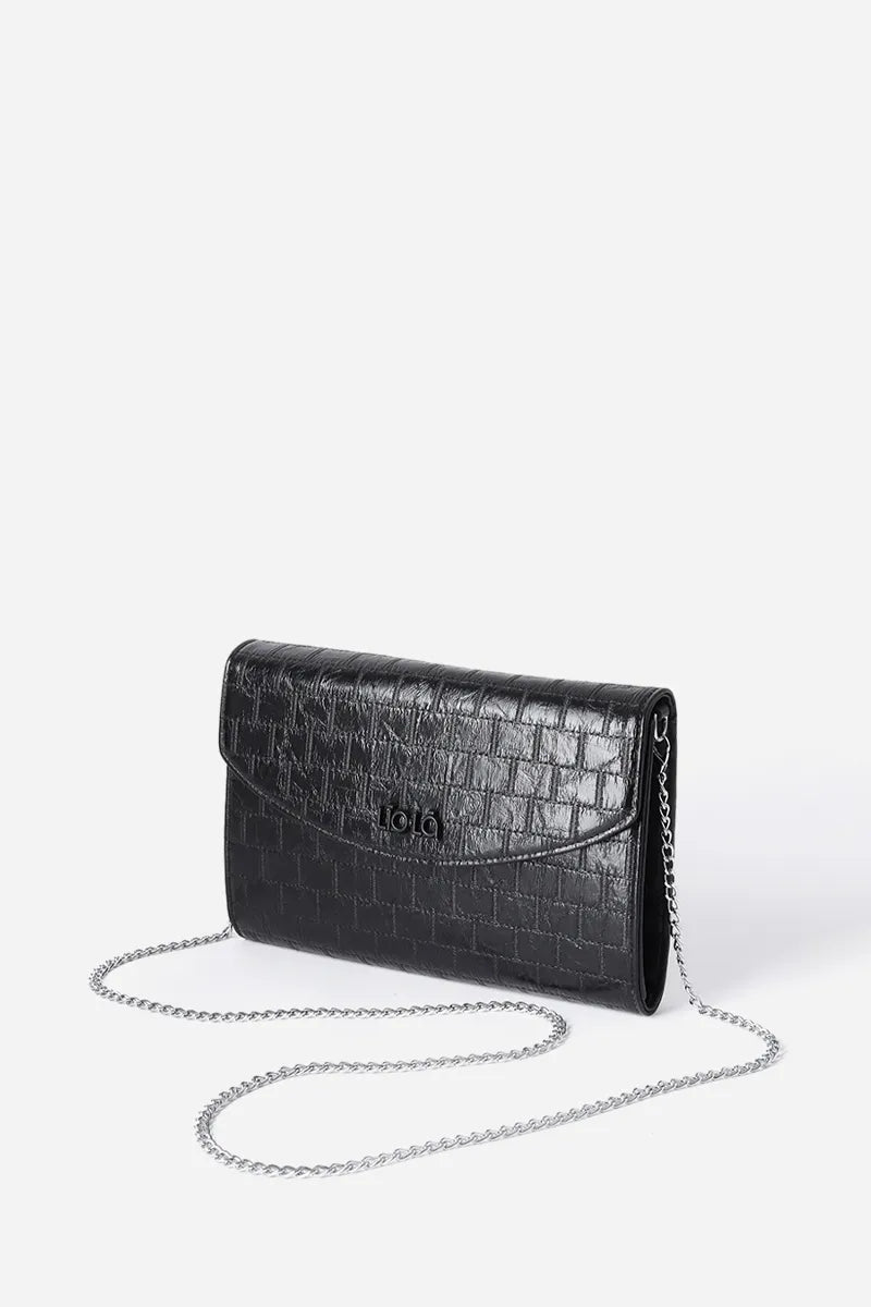 Cartera Pequeña Tipo Sobre Simil Cuero Fantasia Negro