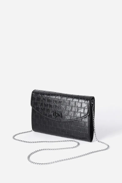 Cartera Pequeña Tipo Sobre Simil Cuero Fantasia Negro