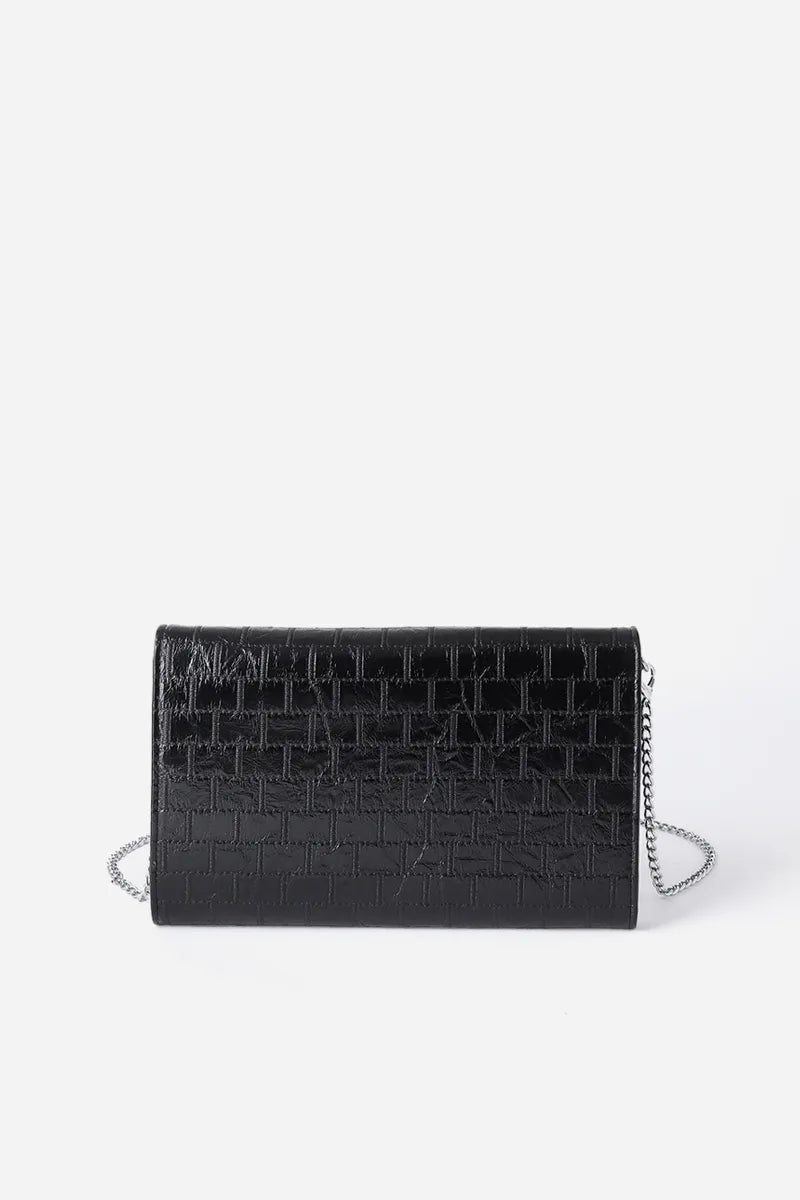 Cartera Pequeña Tipo Sobre Simil Cuero Fantasia Negro