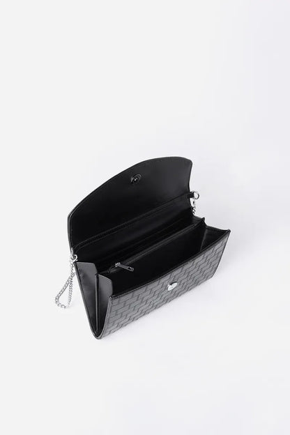 Cartera Pequeña Tipo Sobre Simil Cuero Fantasia Negro