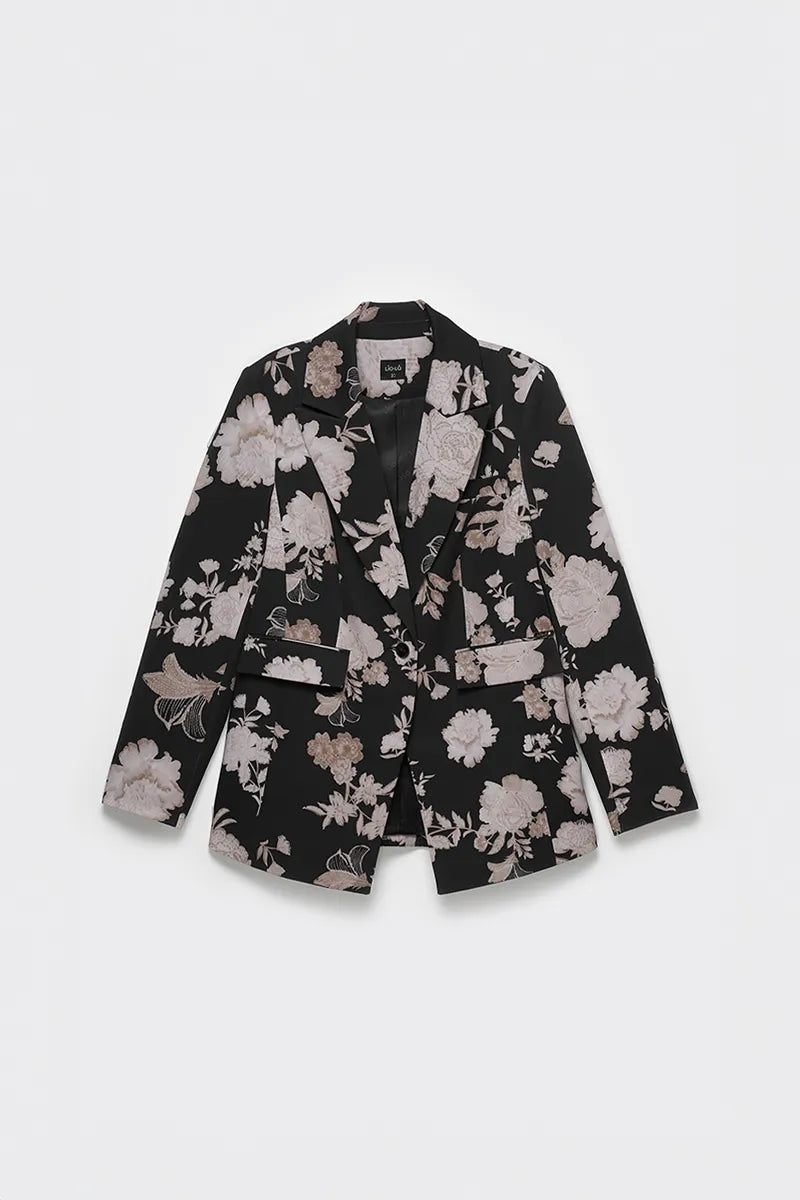 Blazer Mujer Entallado Estampado Negro