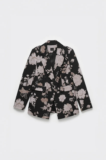 Blazer Mujer Entallado Estampado Negro