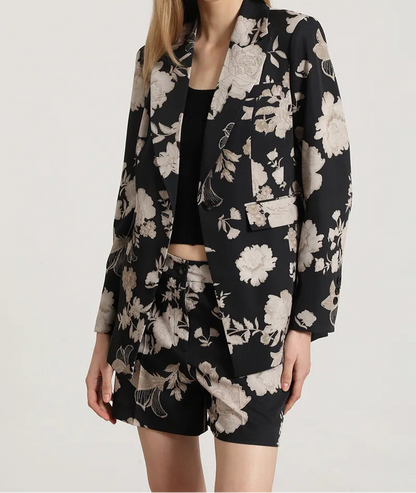 Blazer Mujer Entallado Estampado Negro