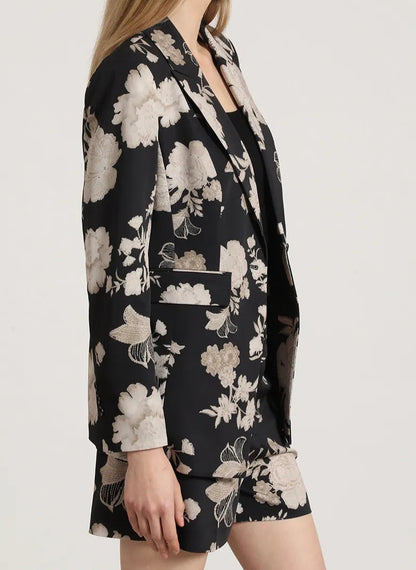Blazer Mujer Entallado Estampado Negro