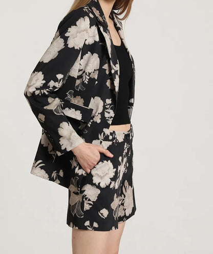 Blazer Mujer Entallado Estampado Negro