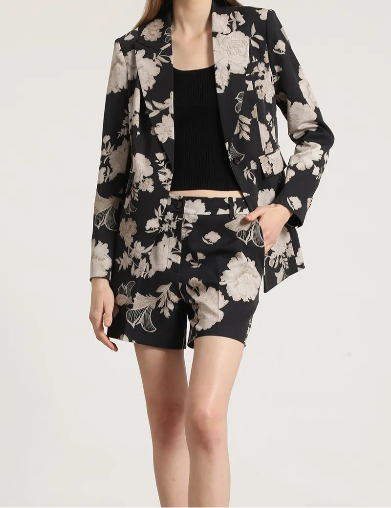 Blazer Mujer Entallado Estampado Negro