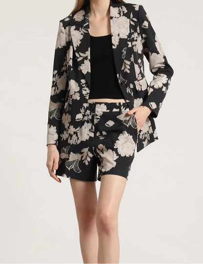 Blazer Mujer Entallado Estampado Negro