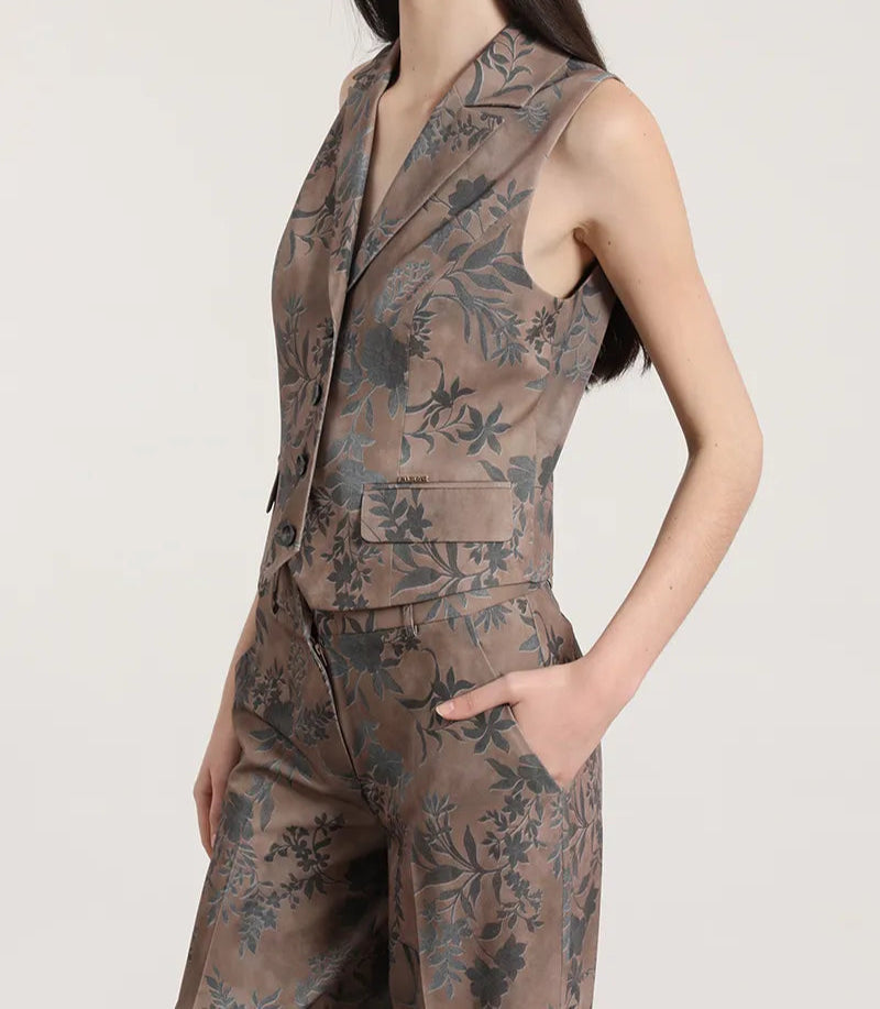 Chaleco Mujer Sastre Estampado Cafe