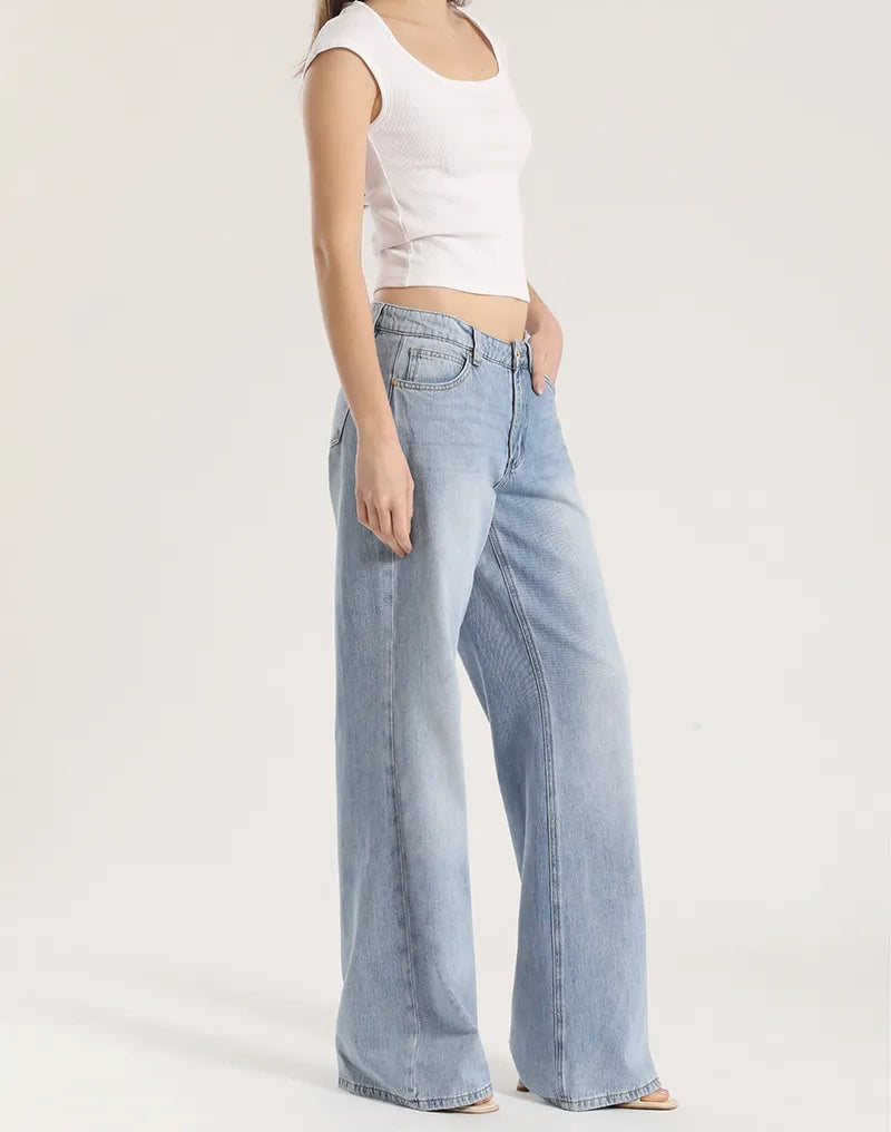 Jeans Palazzo Relax tiro Medio Denim Celeste