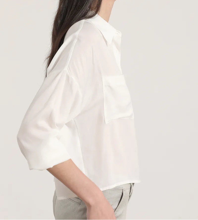 Blusa Mujer Amplia Satinada Crudo