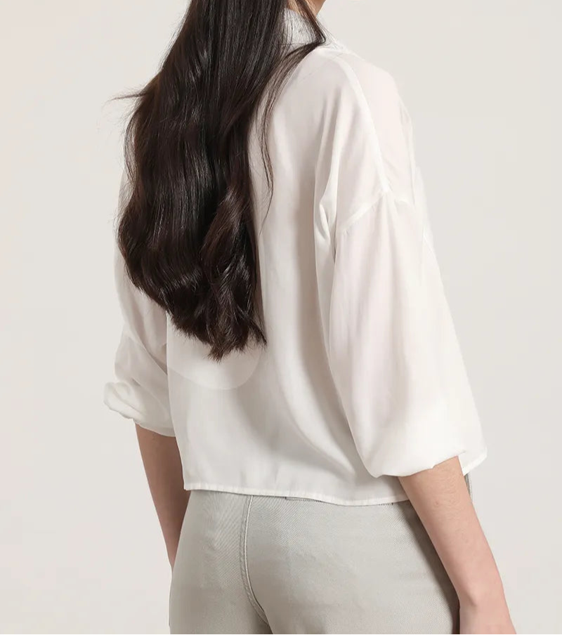 Blusa Mujer Amplia Satinada Crudo