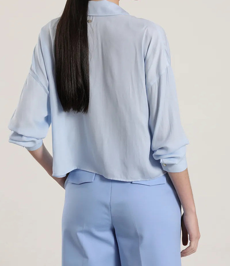 Blusa Mujer Amplia Satinada Celeste