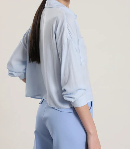 Blusa Mujer Amplia Satinada Celeste