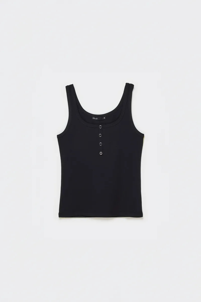 Polera Mujer Top Botones Algodón Ribb Negro