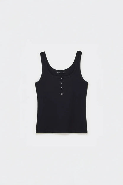 Polera Mujer Top Botones Algodón Ribb Negro