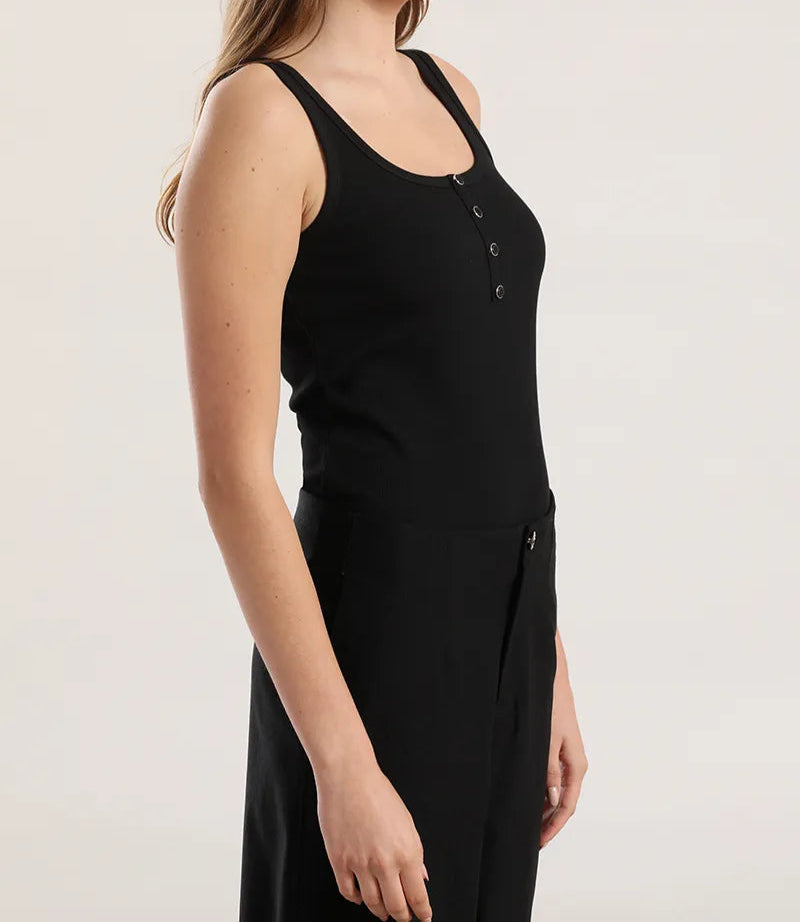 Polera Mujer Top Botones Algodón Ribb Negro