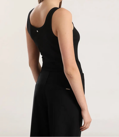 Polera Mujer Top Botones Algodón Ribb Negro