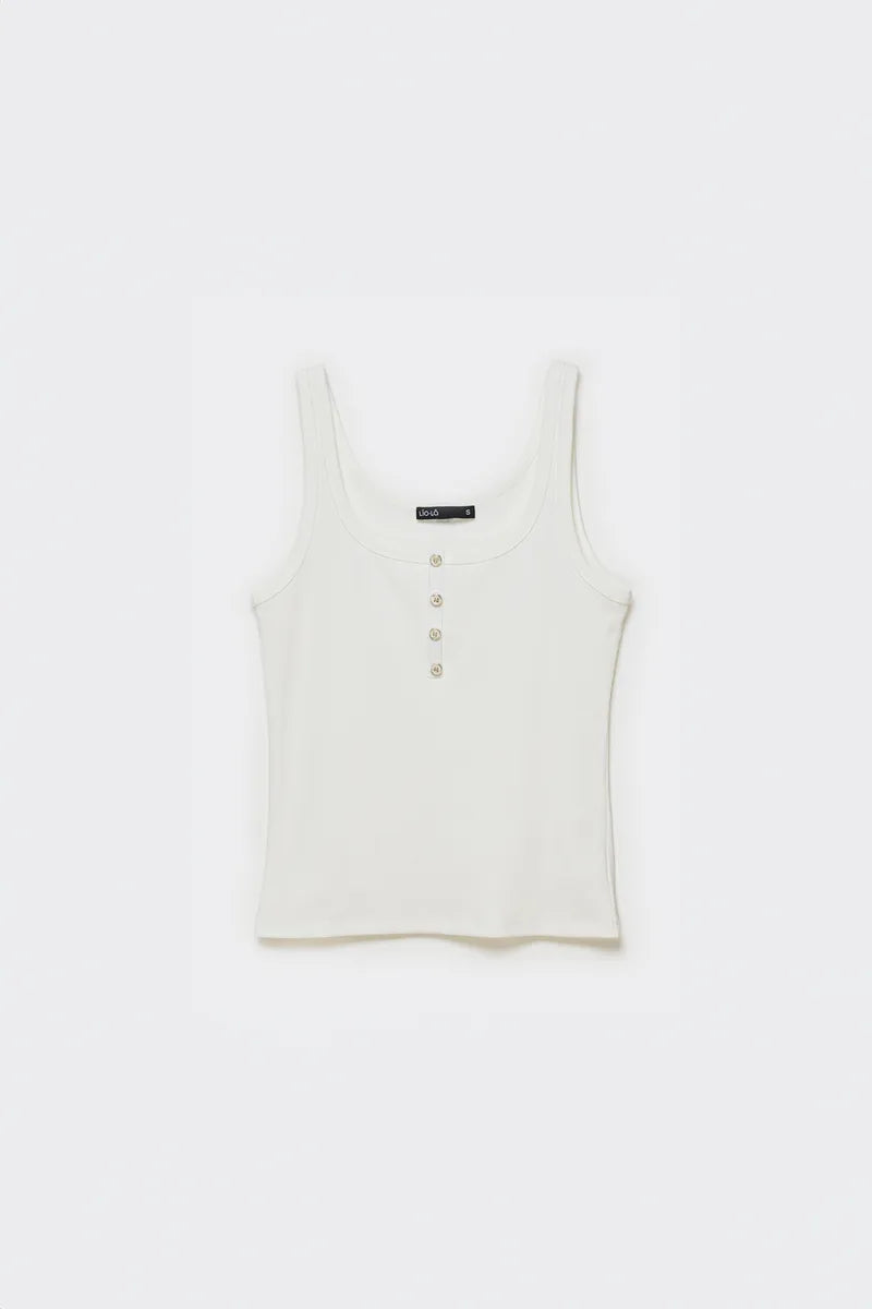 Polera Mujer Top Botones Algodón Ribb Crudo