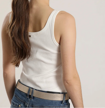 Polera Mujer Top Botones Algodón Ribb Crudo