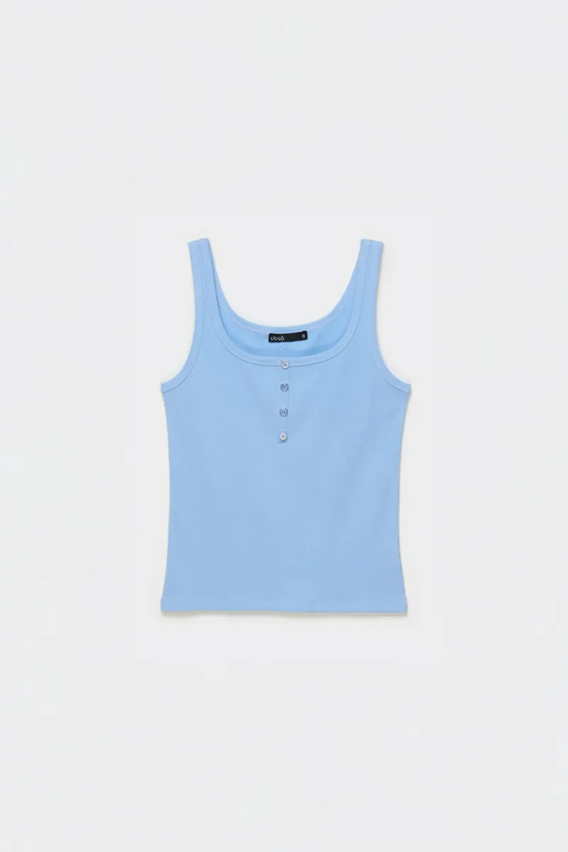 Polera Mujer Top Botones Algodón Ribb Celeste