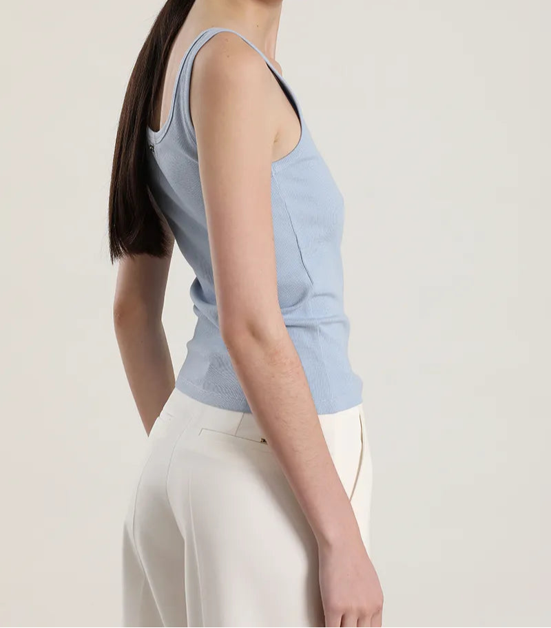 Polera Mujer Top Botones Algodón Ribb Celeste