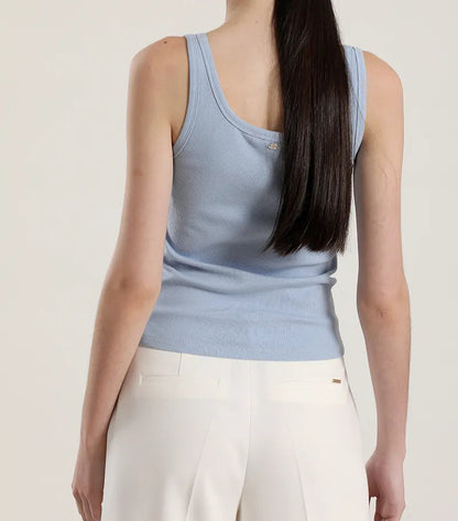 Polera Mujer Top Botones Algodón Ribb Celeste