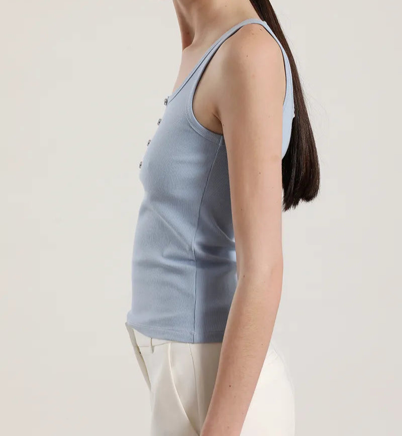 Polera Mujer Top Botones Algodón Ribb Celeste