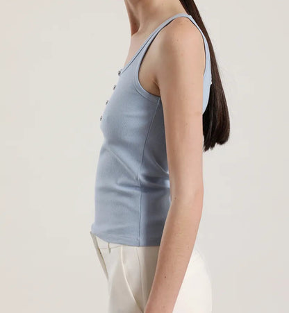 Polera Mujer Top Botones Algodón Ribb Celeste