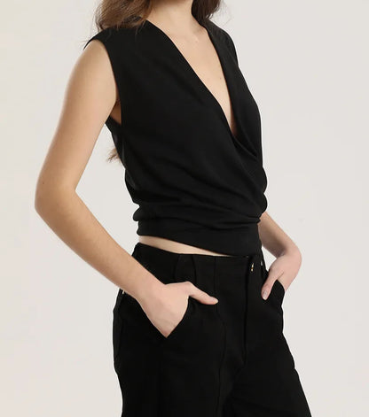Polera Mujer Top Cruzado Negro