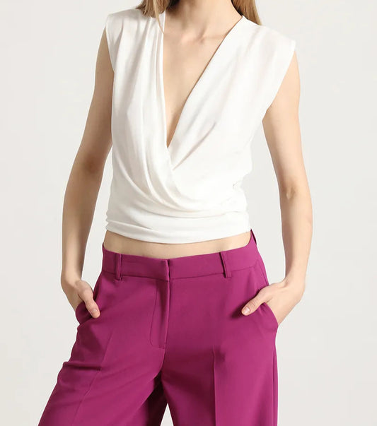 Polera Mujer Top Cruzado Crudo