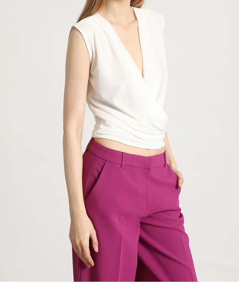 Polera Mujer Top Cruzado Crudo