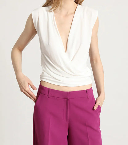 Polera Mujer Top Cruzado Crudo