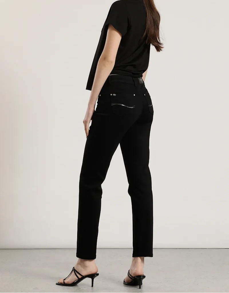 Jeans Mujer Color Skinny Push Up Tiro Medio Negro