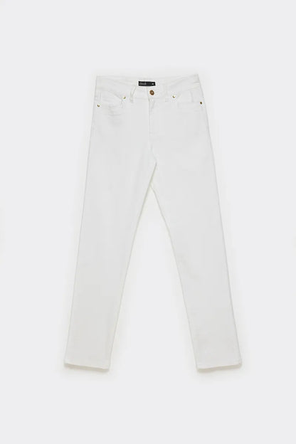 Jeans Mujer Color Skinny Push Up Tiro Medio Crudo